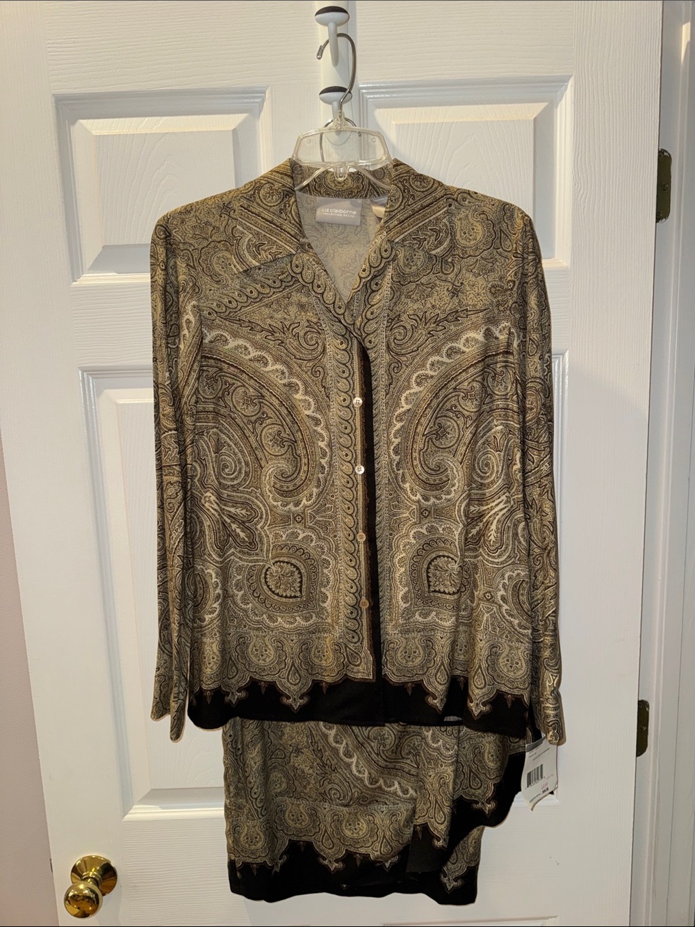 Liz Claiborne Paisley Blouse and skirt in Taupe and Black - Picture 1 of 5